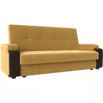 Диван-книжка Николь лайт (микровельвет желтый, вставка экокожа коричневая) Лига Диванов 112767