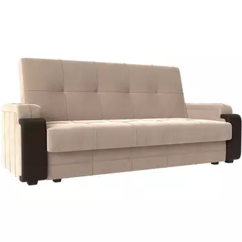 Диван-книжка Николь лайт (велюр бежевый, вставка экокожа коричневая) Лига Диванов 112757