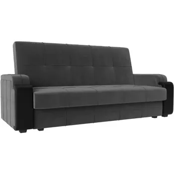 Диван-книжка Николь лайт (велюр серый, вставка экокожа черная) Лига Диванов 112762