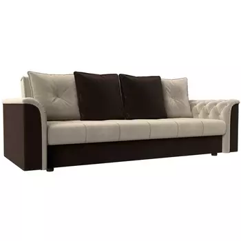 Диван книжка Сиеста (основа микровельвет бежевый, компаньон микровельвет коричневый, подушки микровельвет БЕЖ/КОР) Лига Диванов 113134