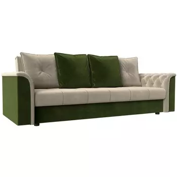 Диван книжка Сиеста (основа микровельвет бежевый, компаньон микровельвет зеленый, подушки микровельвет БЕЖ/ЗЕЛ) Лига Диванов 113133