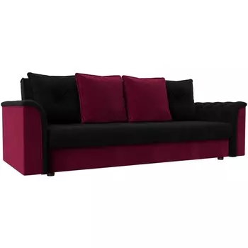 Диван книжка Сиеста (основа микровельвет черный, компаньон микровельвет бордовый, подушки микровельвет ЧЕРН/БОР) Лига Диванов 113147