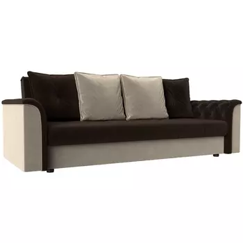 Диван книжка Сиеста (основа микровельвет коричневый, компаньон микровельвет бежевый, подушки микровельвет КОР/БЕЖ) Лига Диванов 113140