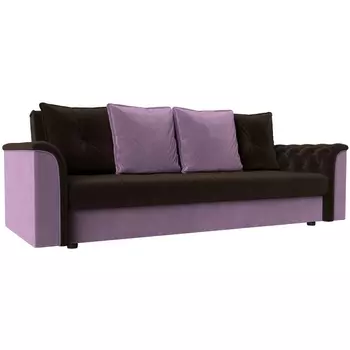 Диван книжка Сиеста (основа микровельвет коричневый, компаньон микровельвет сиреневый, подушки микровелвет КОР/СИР) Лига Диванов 113144
