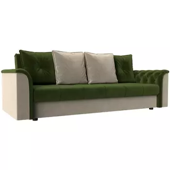 Диван книжка Сиеста (основа микровельвет зеленый, компаньон микровельвет бежевый, подушки микровельвет ЗЕЛ/БЕЖ) Лига Диванов 113138