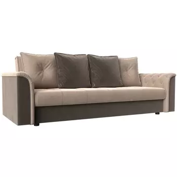 Диван книжка Сиеста (основа велюр бежевый, компаньон велюр коричневый, подушки велюр БЕЖ/КОР) Лига Диванов 113121