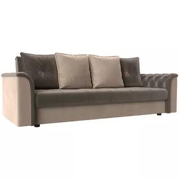 Диван книжка Сиеста (основа велюр коричневый, компаньон велюр бежевый, подушки велюр КОР/БЕЖ) Лига Диванов 113125