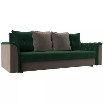 Диван книжка Сиеста (основа велюр зеленый, компаньон велюр коричневый, подушки велюр ЗЕЛ/КОР) Лига Диванов 113124
