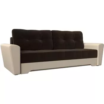 Диван прямой Амстердам (основа микровельвет коричневый, компаньон экокожа бежевая) Лига Диванов 100031