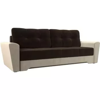 Диван прямой Амстердам (основа микровельвет коричневый, компаньон микровельвет бежевый) Лига Диванов 28254