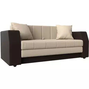 Диван прямой Атлант мини (основа экокожа бежевая, компаньон экокожа коричневая) Лига Диванов 28445