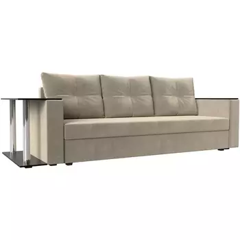 Диван прямой Атланта лайт со столом левый (микровельвет бежевый) Лига Диванов 112478