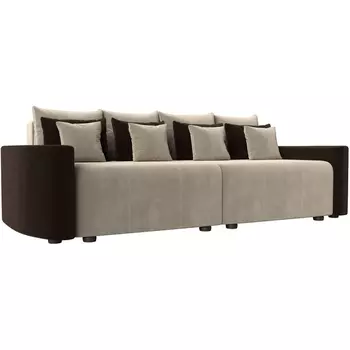 Диван прямой Бристоль (основа микровельвет бежевый, компаньон микровельвет коричневый, подушки микровельвет БЕЖ/кор/беж) Лига Диванов 100169