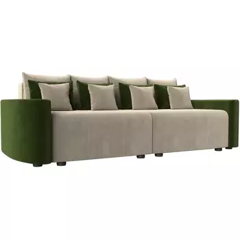 Диван прямой Бристоль (основа микровельвет бежевый, компаньон микровельвет зеленый, подушки микровельвет БЕЖ/зел/беж) Лига Диванов 100168