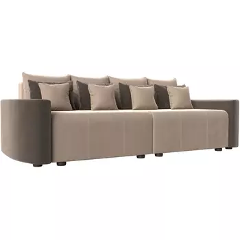 Диван прямой Бристоль (основа велюр бежевый, компаньон велюр коричневый, подушки велюр БЕЖ/кор/беж) Лига Диванов 107169