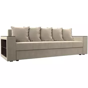 Диван прямой Дубай лайт полки слева (микровельвет бежевый) Лига Диванов 114345L