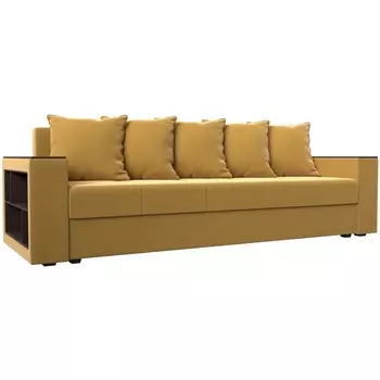 Диван прямой Дубай лайт полки слева (микровельвет желтый) Лига Диванов 114348L