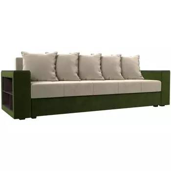 Диван прямой Дубай лайт полки слева (основа микровельвет бежевый, компаньон микровельвет зеленый) Лига Диванов 114355L