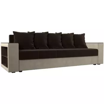 Диван прямой Дубай лайт полки слева (основа микровельвет коричневый, компаньон микровельвет бежевый) Лига Диванов 114356L