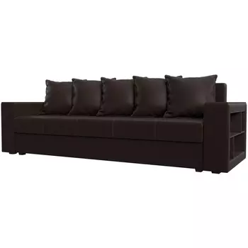 Диван прямой Дубай лайт полки справа (экокожа коричневая) Лига Диванов 114336