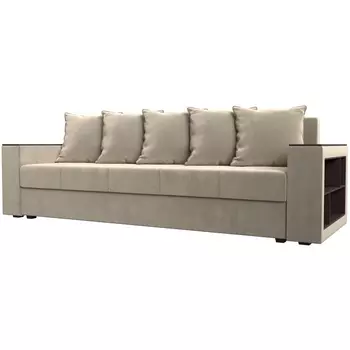 Диван прямой Дубай лайт полки справа (микровельвет бежевый) Лига Диванов 114346