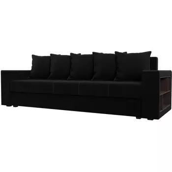 Диван прямой Дубай лайт полки справа (микровельвет черный) Лига Диванов 114354