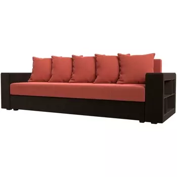 Диван прямой Дубай лайт полки справа (основа микровельвет коралловый, компаньон микровельвет коричневый) Лига Диванов 114360