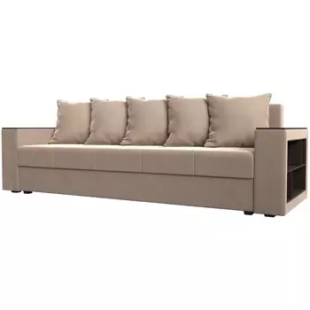 Диван прямой Дубай лайт полки справа (велюр бежевый) Лига Диванов 114369