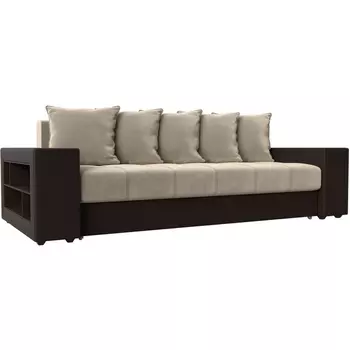 Диван прямой Дубай левый (основа микровельвет бежевый, компаньон экокожа коричневая) Лига Диванов 31498