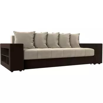 Диван прямой Дубай левый (основа микровельвет бежевый, компаньон микровельвет коричневый) Лига Диванов 110551