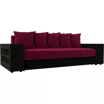 Диван прямой Дубай левый (основа микровельвет бордовый, компаньон микровельвет черный) Лига Диванов 110559