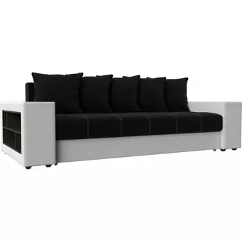 Диван прямой Дубай левый (основа микровельвет черный, компаньон экокожа белая) Лига Диванов 31502