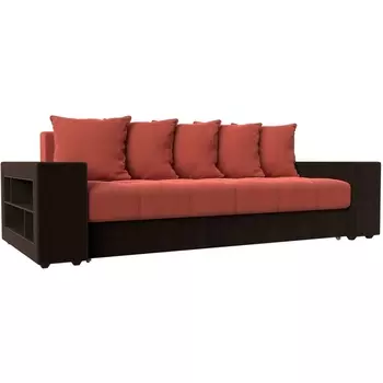 Диван прямой Дубай левый (основа микровельвет коралловый, компаньон микровельвет коричневый) Лига Диванов 110556