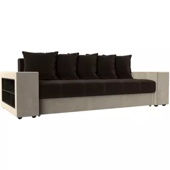 Диван прямой Дубай левый (основа микровельвет коричневый, компаньон микровельвет бежевый) Лига Диванов 110553