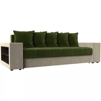 Диван прямой Дубай левый (основа микровельвет зеленый, компаньон микровельвет бежевый) Лига Диванов 110554