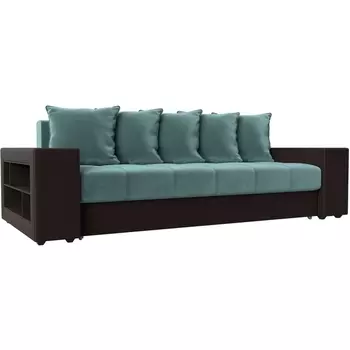 Диван прямой Дубай левый (основа Велюр Бирюзовый, компаньон экокожа коричневая) Лига Диванов 110571