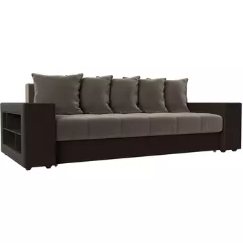 Диван прямой Дубай левый (основа велюр коричневый, компаньон экокожа коричневая) Лига Диванов 110570