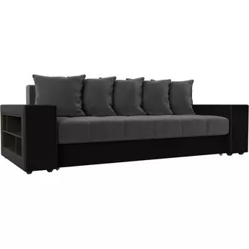 Диван прямой Дубай левый (основа велюр серый, компаньон экокожа черная) Лига Диванов 110574