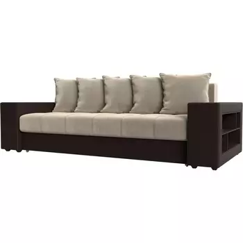 Диван прямой Дубай полки справа (Микровельвет бежевый) Лига Диванов 31498R