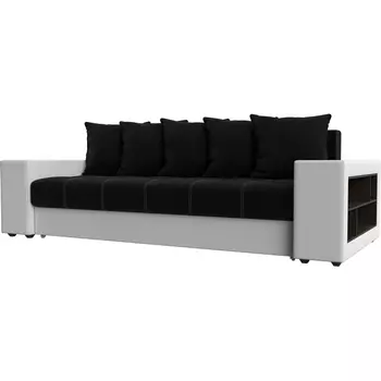 Диван прямой Дубай полки справа (Микровельвет черный) Лига Диванов 31502R