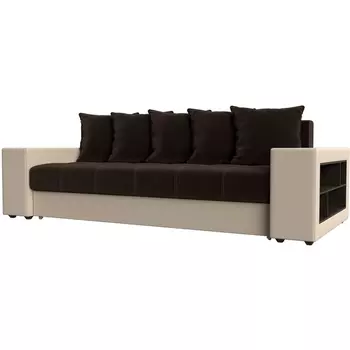 Диван прямой Дубай полки справа (Микровельвет коричневый) Лига Диванов 31500R