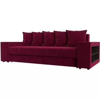 Диван прямой Дубай полки справа (Микровельвет красный) Лига Диванов 110549R