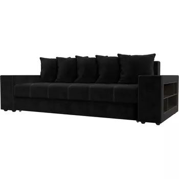 Диван прямой Дубай полки справа (Велюр черный) Лига Диванов 110567R