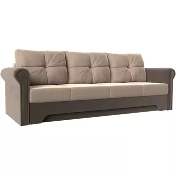 Диван прямой Европа (основа велюр бежевый, компаньон велюр коричневый) Лига Диванов 110349