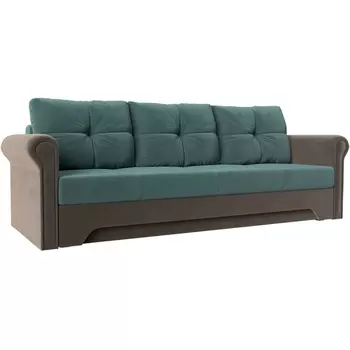 Диван прямой Европа (основа велюр бирюзовый, компаньон велюр коричневый) Лига Диванов 110347