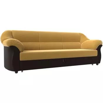 Диван прямой Карнелла (основа микровельвет желтый, компаньон экокожа коричневая) Лига Диванов 109551