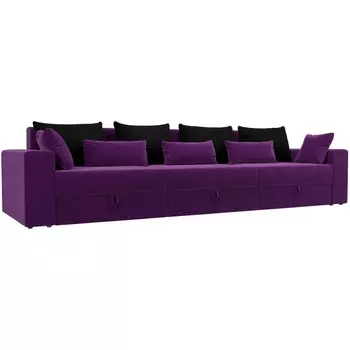 Диван прямой Майами Long (основа микровельвет фиолетовый, подушки микровельвет ЧЕРН/фо/фио) Лига Диванов 114754