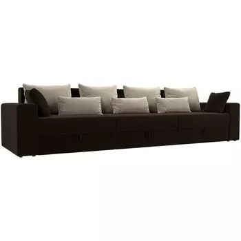 Диван прямой Майами Long (основа микровельвет коричневый, подушки микровельвет БЕЖ/беж/кор) Лига Диванов 114751