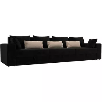 Диван прямой Майами Long (основа велюр черный, подушки велюр ЧЕРН/беж/черн) Лига Диванов 114771