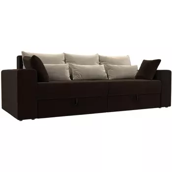 Диван прямой Майами (основа микровельвет коричневый, подушки микровельвет БЕЖ/беж/кор) Лига Диванов 114703